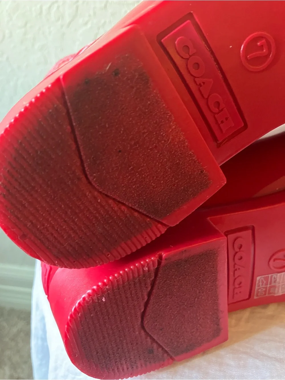 Coach: Red “Candy Apple”Rivington Rain Booties Boots- 7